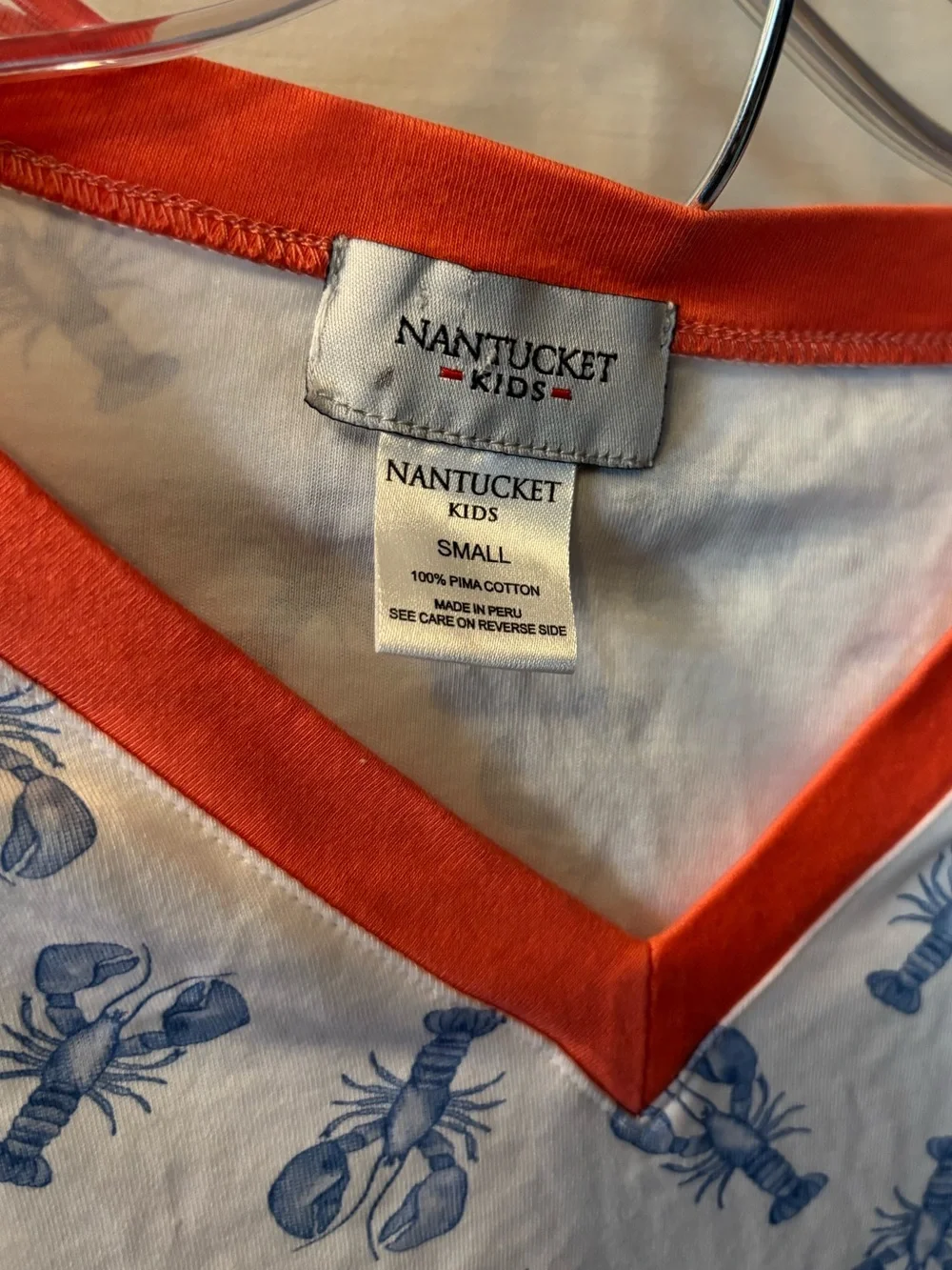 Nantucket Kids White Navy Lobster Print 100% Pima Cotton Pajama Set Coastal